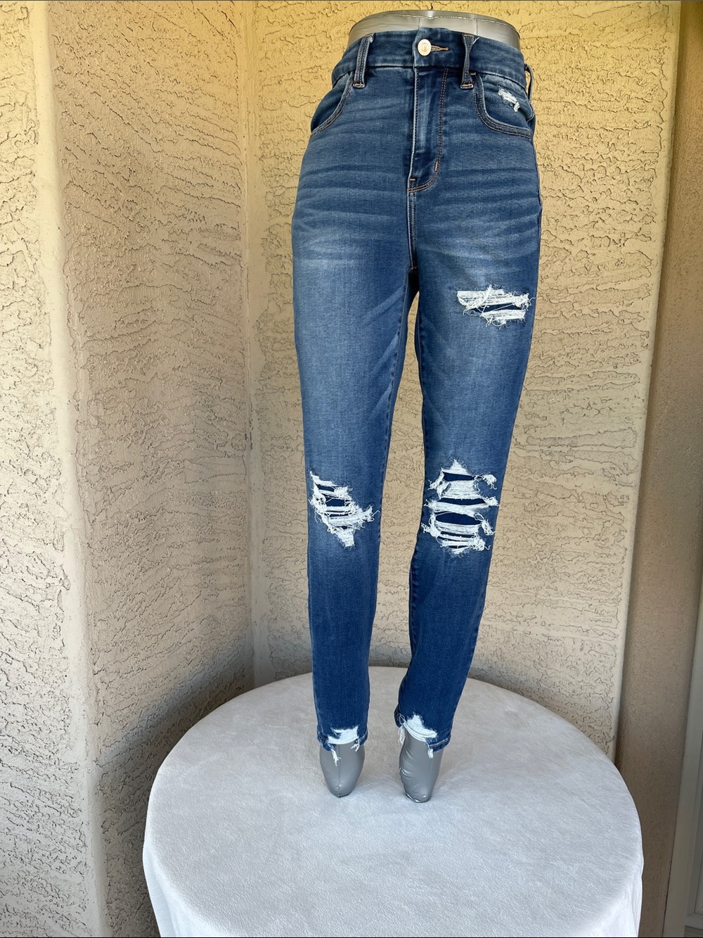 American Eagle High Rise Distressed Jeggings Dark Wash Skinny Size 4 Reg